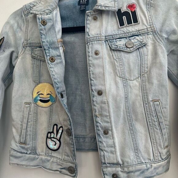 Gap Kids Button-Down Sequin Patches Denim Jacket Light Wash Blue Size M - Picture 8 of 13